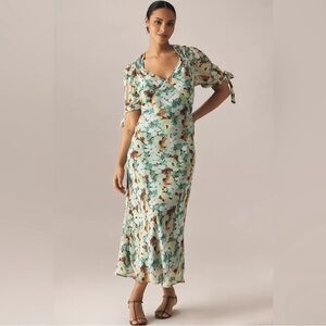 Anthropologie Green Floral Midi Dress